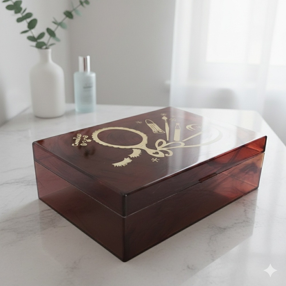 Vintage 50s Marble‎ Acrylic Cosmetic Case Storage Case Art Deco